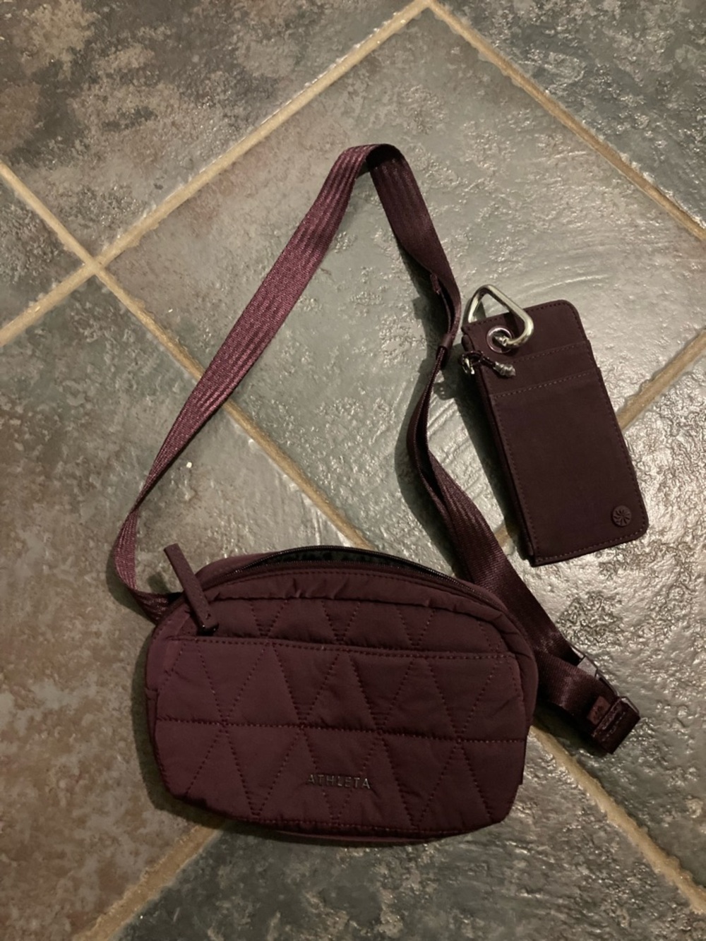 Athleta Quilted Crossbody Belt Bag with Wallet Clip in Plum